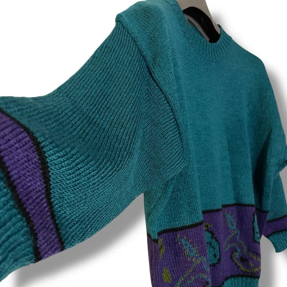 Vtg Catalina Teal Multi Geometric Abstract Knit Pullover Sweater Color Block 80s - Picture 3 of 9